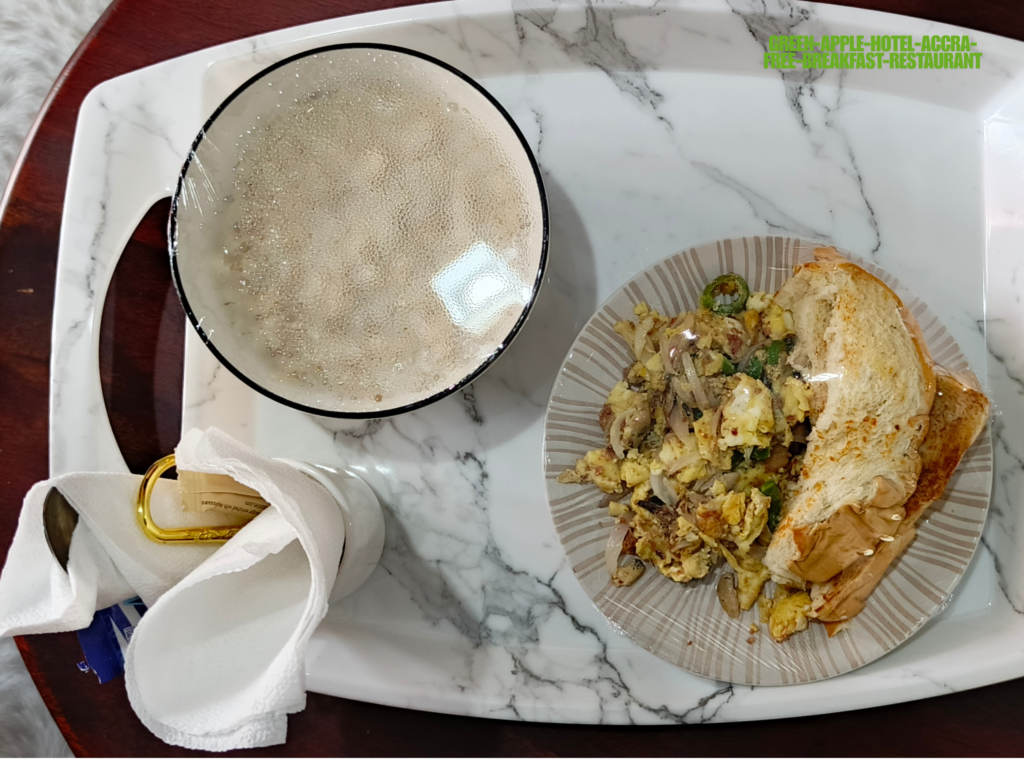 Green Apple Hotel Accra free breakfast included daily — on-site restaurant serving authentic Ghanaian cuisine